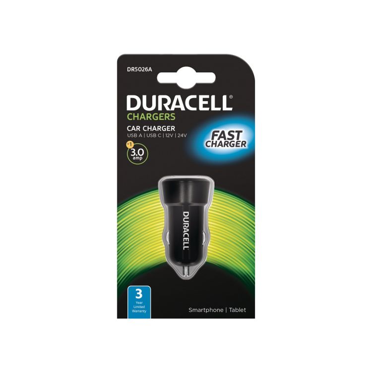Duracell Type-C/Type-A In-Car Charger 3A