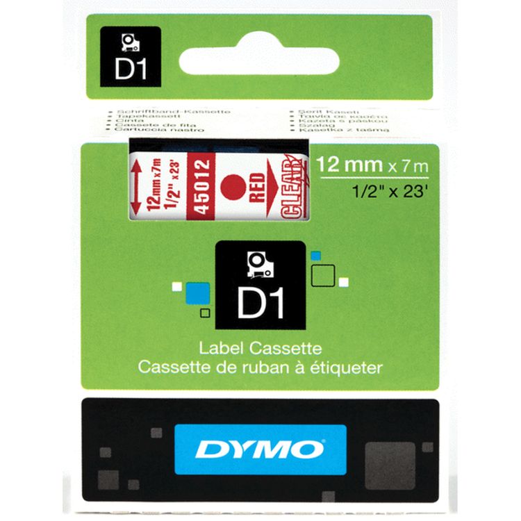 DYMO D1 Standard - Red on Transparent - 12mm