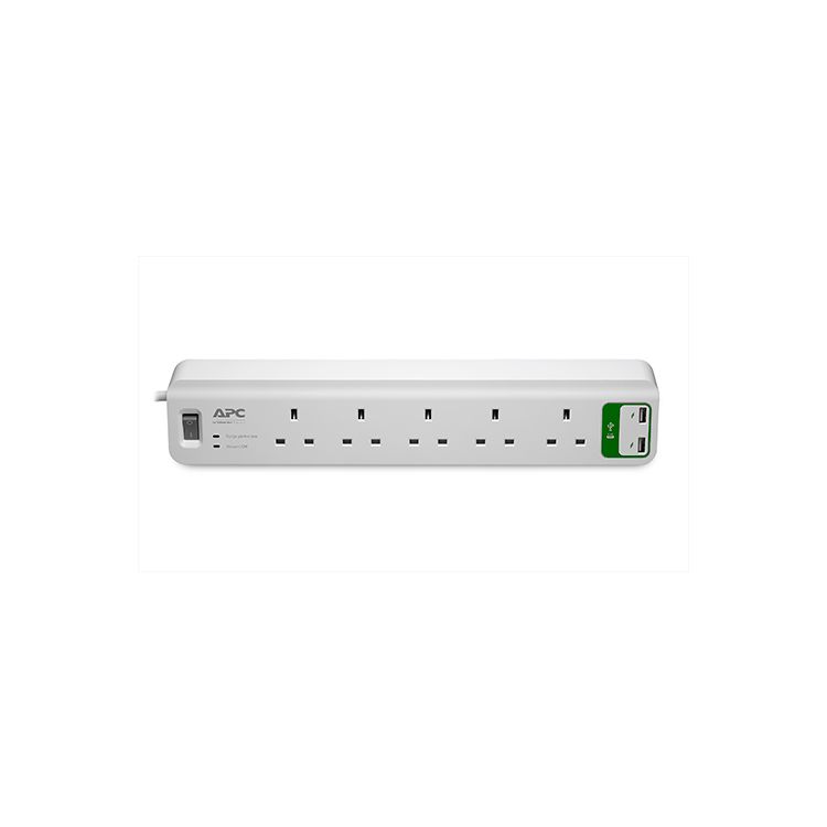 APC Essential SurgeArrest 5 outlets with 5V  2.4A 2 port USB Charger 230V UK