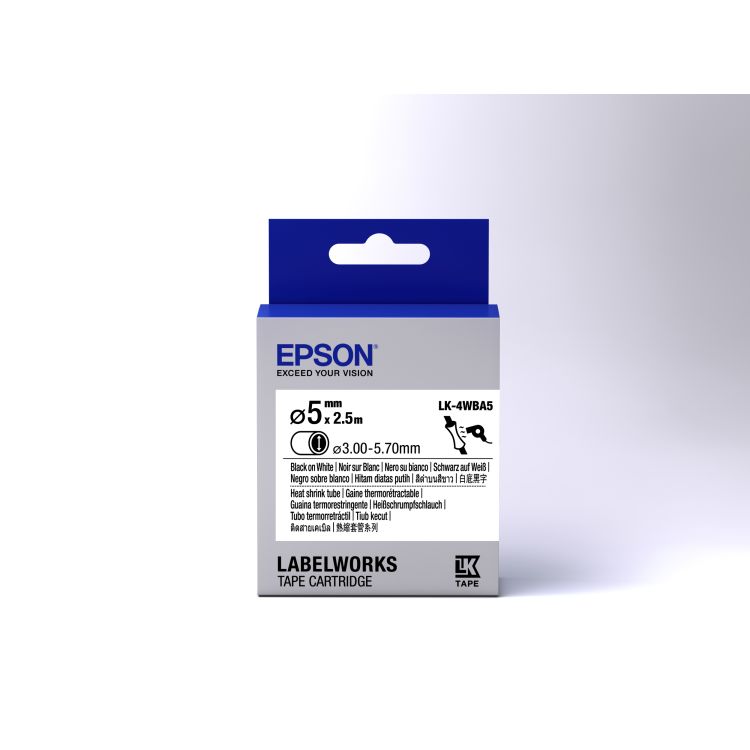 Epson Label Cartridge Heat Shrink Tube (HST) LK-4WBA5 Black/White D5mm (2.5m)