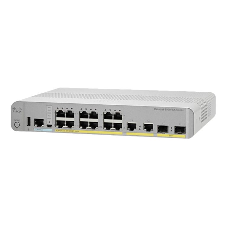 Cisco Catalyst 3560CX-12PD-S Network Switch, 12 Gigabit Ethernet Ports, 12 PoE+ Outputs, 240W PoE Budget, two 10 G SFP+ and two 1 G Copper Uplinks, Enhanced Limited Lifetime Warranty (WS-C3560CX-12PD-S)