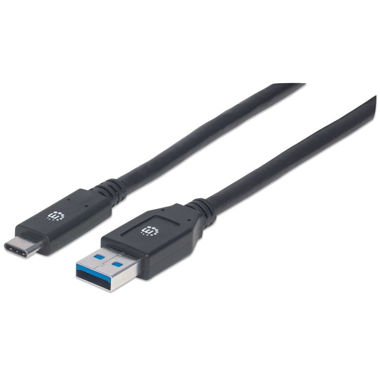 Manhattan USB-C to USB-A Cable, 3m, Male to Male, 5 Gbps (USB 3.2 Gen1 aka USB 3.0), 3A (fast charging), SuperSpeed USB, Black, Lifetime Warranty, Polybag