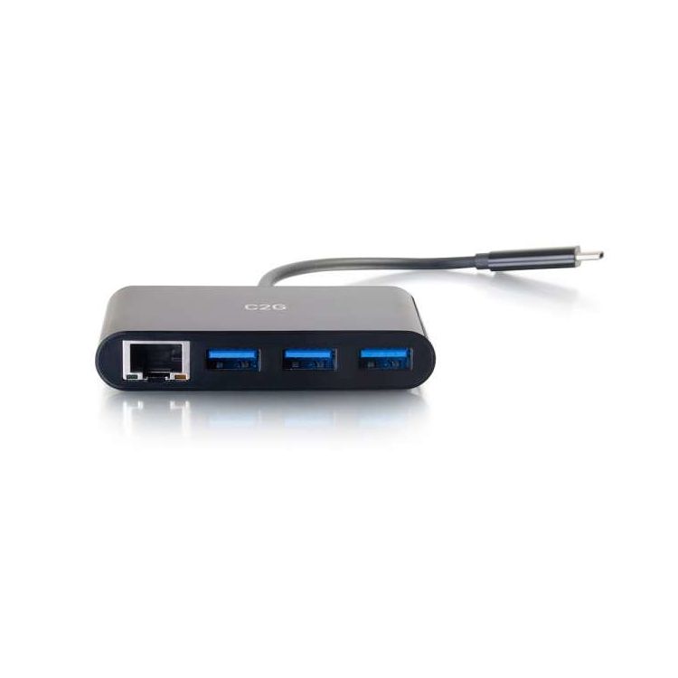 C2G USB C Ethernet and 3-Port USB Hub - Black - Hub - 3 Ports