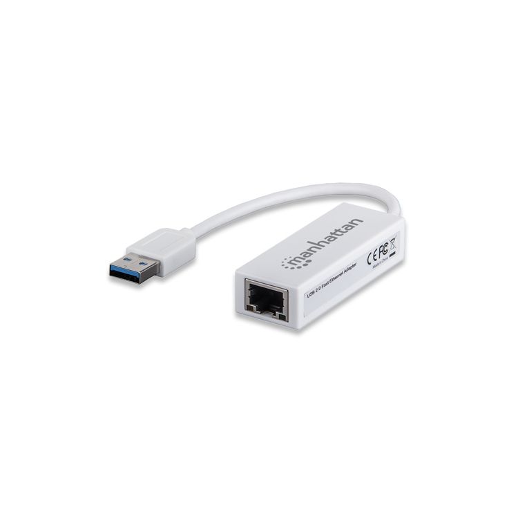 Manhattan USB-A Fast Ethernet Adapter, 10/100 Mbps Network, 480 Mbps (USB 2.0), Hi-Speed USB, RJ45, White, Three Year Warranty, Blister